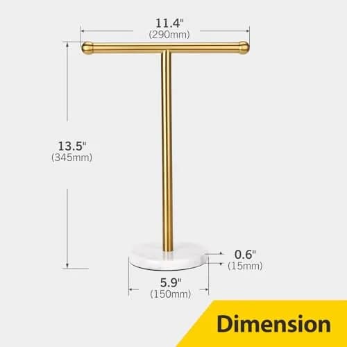 WAYDELI Gold Hand Towel Holder Stand with Marble Base | T-Shape Stainless Steel Rack thumbnail 5