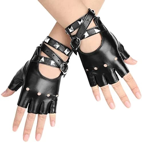 Accmor Leather Punk Gloves Fingerless Gloves for Women 18cm | Fashion & Durability thumbnail 1