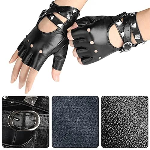 Accmor Leather Punk Gloves Fingerless Gloves for Women 18cm | Fashion & Durability thumbnail 6