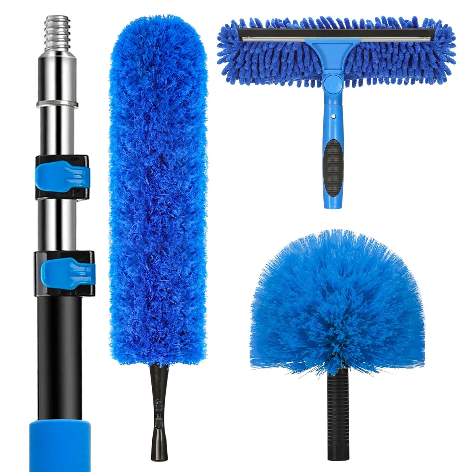 VITEVER 20 Feet High Reach Duster Kit with 5-12 Ft Extension Pole, Cobweb Duster, Window Squeegee & Scrubber | Cleans High Ceilings, Fans, and Windows - main product image