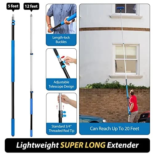 VITEVER 20 Feet High Reach Duster Kit with 5-12 Ft Extension Pole, Cobweb Duster, Window Squeegee & Scrubber | Cleans High Ceilings, Fans, and Windows thumbnail 6