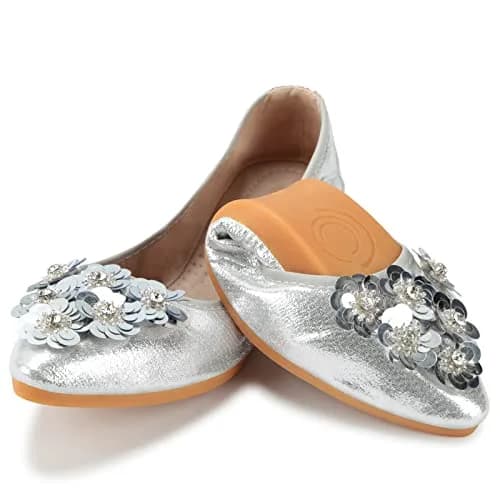 KUNWFNIX Women's Ballet Flats Sequins Foldable Comfort Slip-on Flat Shoes | Sparkly Wedding & Casual thumbnail 1