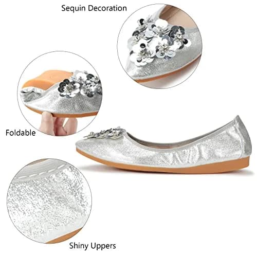 KUNWFNIX Women's Ballet Flats Sequins Foldable Comfort Slip-on Flat Shoes | Sparkly Wedding & Casual thumbnail 4