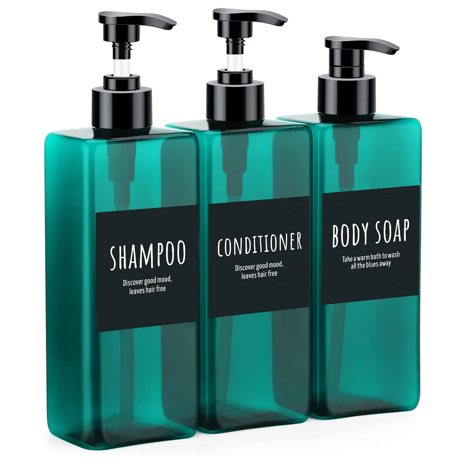 Segbeauty 3-Pack 500ml (16.9oz) Pump Dispensers | Refillable Shampoo, Conditioner & Body Wash Bottles with Labels - main product image