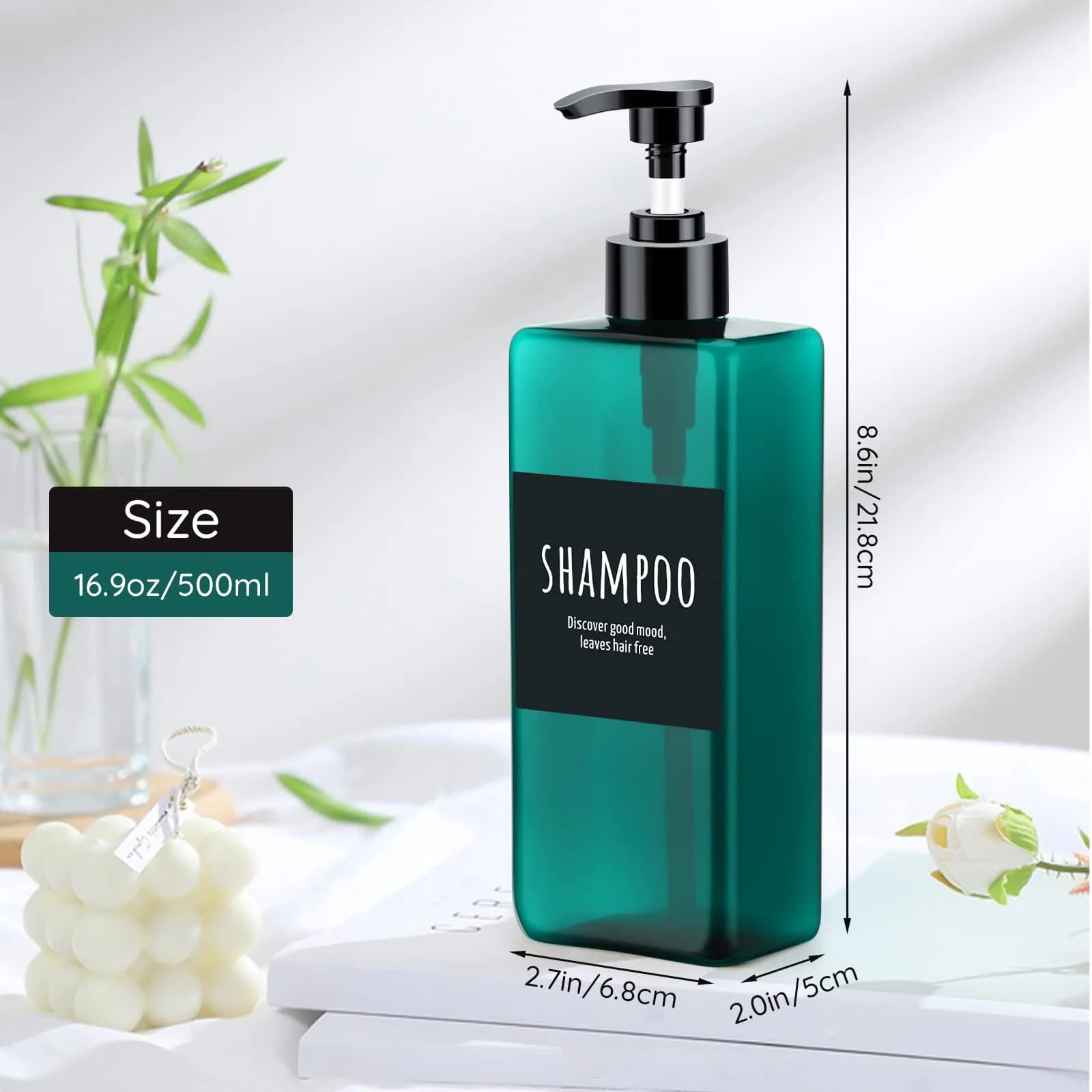 Segbeauty 3-Pack 500ml (16.9oz) Pump Dispensers | Refillable Shampoo, Conditioner & Body Wash Bottles with Labels - view 6