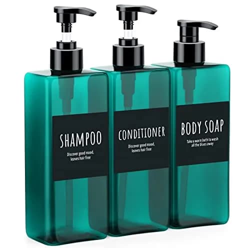 Segbeauty 3-Pack 500ml (16.9oz) Pump Dispensers | Refillable Shampoo, Conditioner & Body Wash Bottles with Labels thumbnail 1