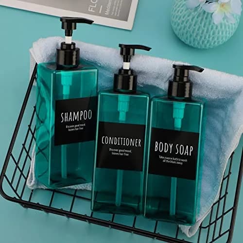 Segbeauty 3-Pack 500ml (16.9oz) Pump Dispensers | Refillable Shampoo, Conditioner & Body Wash Bottles with Labels thumbnail 7