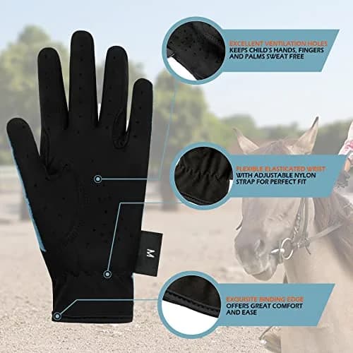 Thapower Kids Horse Riding Gloves Children Mesh Equestrian Gloves | Breathable Summer-Weight Mesh & Reinforced Grip thumbnail 4