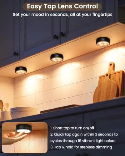 TECOMLIGHT Puck Lights with Remote 6 Pack | 13 Colors & White Tones, Battery-Operated, Adjustable Dimming thumbnail 2