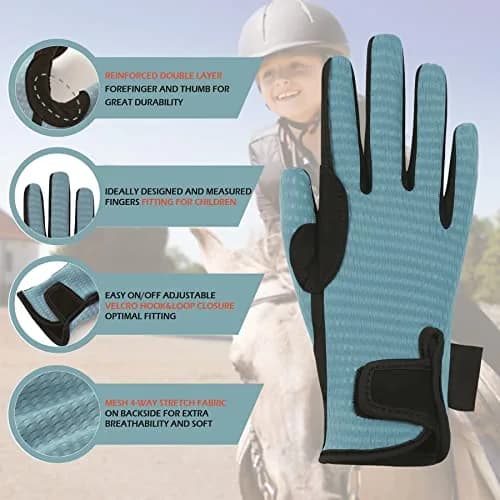 Thapower Kids Horse Riding Gloves Children Mesh Equestrian Gloves | Breathable Summer-Weight Microfiber with Reinforced Fingers thumbnail 3