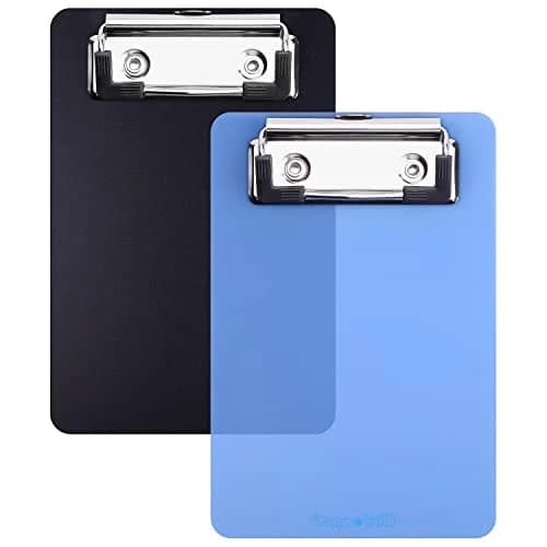 Wisdompro Black 2 Pack Mini Clipboards 10cm (4") x 15cm (6") | Lightweight Polypropylene & Stainless Steel Clip — Black/Blue