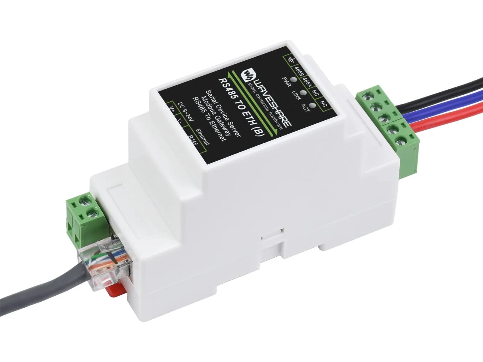 Waveshare RS485 to Ethernet Converter Industrial Serial Device Server TCP/IP to Serial Module with 9-24V Wide Power Supply | Supports Modbus Gateway, MQTT/JSON, TCP/UDP Modes — Transparent