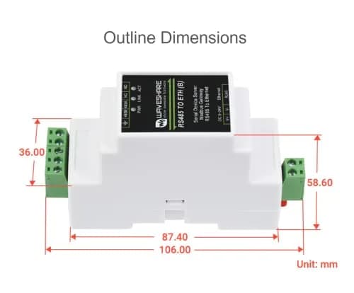 Waveshare RS485 to Ethernet Converter Industrial Serial Device Server TCP/IP to Serial Module with 9-24V Wide Power Supply | Supports Modbus Gateway, MQTT/JSON, TCP/UDP Modes thumbnail 8