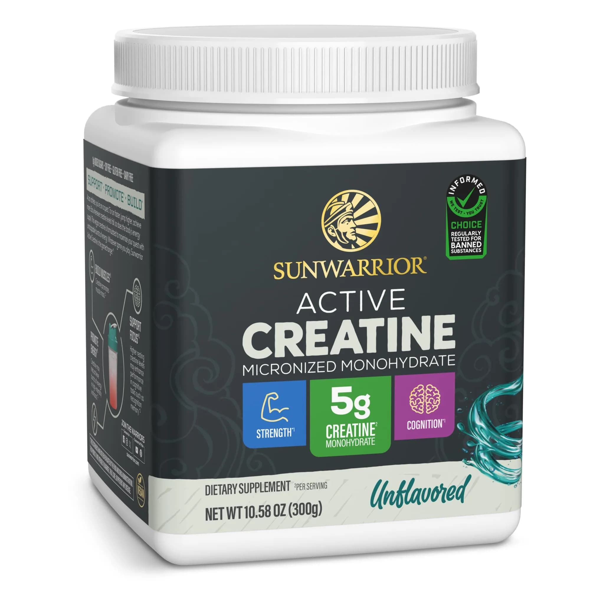 Sunwarrior Creatine Monohydrate Powder Micronized | 60 Servings, Unflavored | Supports Muscle & Brain