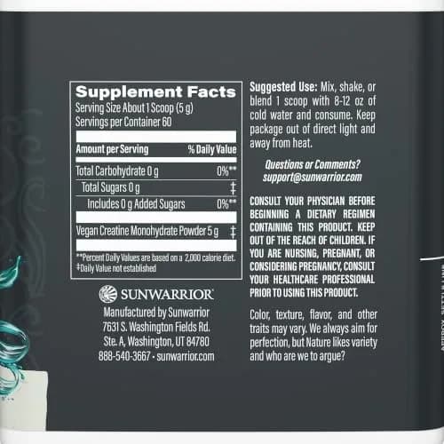 Sunwarrior Creatine Monohydrate Powder Micronized | 60 Servings, Unflavored | Supports Muscle & Brain thumbnail 2