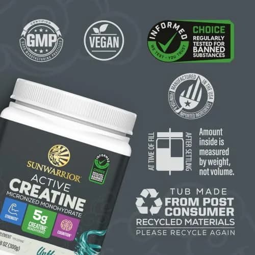 Sunwarrior Creatine Monohydrate Powder Micronized | 60 Servings, Unflavored | Supports Muscle & Brain thumbnail 3