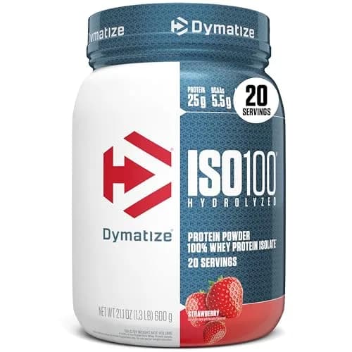 Dymatize ISO100 Strawberry Whey Protein Isolate 1.34 lb (608g) | 25g Protein, 5.5g BCAAs, Gluten-Free thumbnail 1