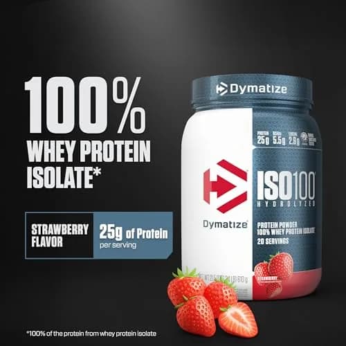 Dymatize ISO100 Strawberry Whey Protein Isolate 1.34 lb (608g) | 25g Protein, 5.5g BCAAs, Gluten-Free thumbnail 2