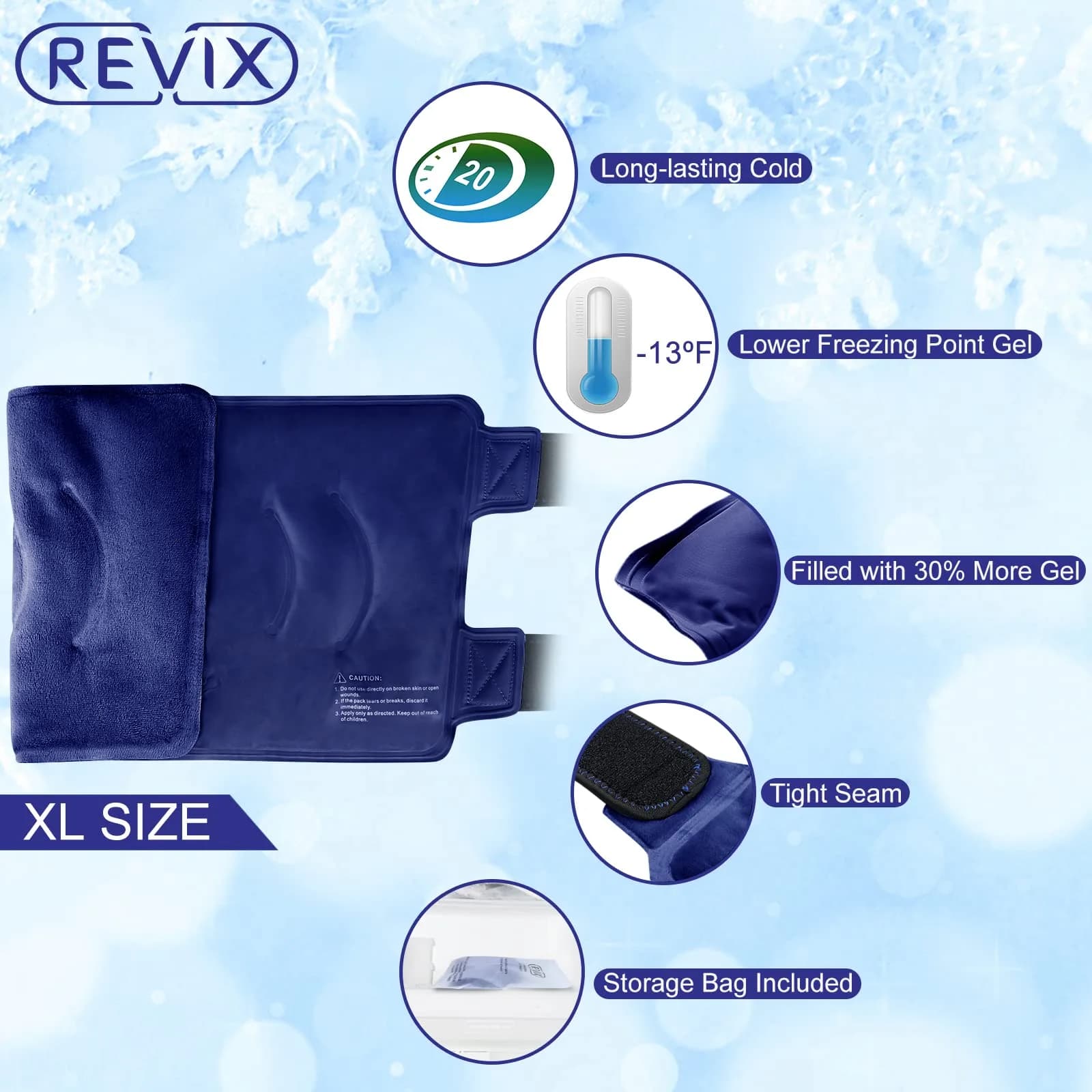 REVIX Navy Extra Large Knee Ice Pack Wrap 19" for Post-Workout Fatigue & Discomfort - view 3