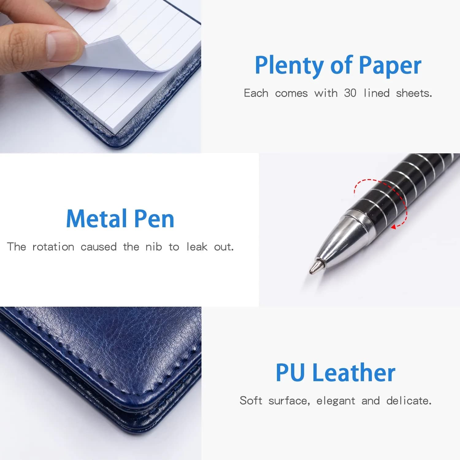 Xhwykzz Blue 7 Pcs Small Pocket Notepad Holder Set with Pen | Business Style PU Leather Mini Notebooks 3x5 Inch - view 6
