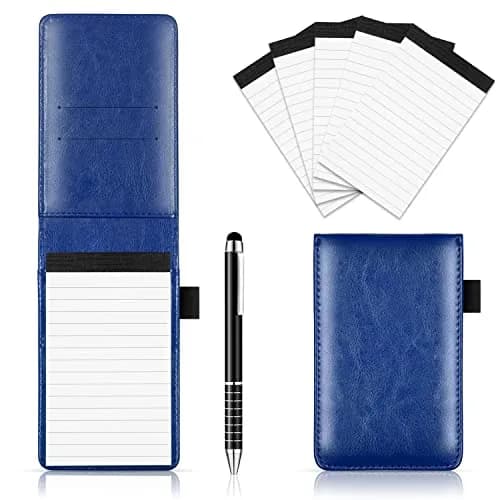 Xhwykzz Blue 7 Pcs Small Pocket Notepad Holder Set with Pen | Business Style PU Leather Mini Notebooks 3x5 Inch thumbnail 1