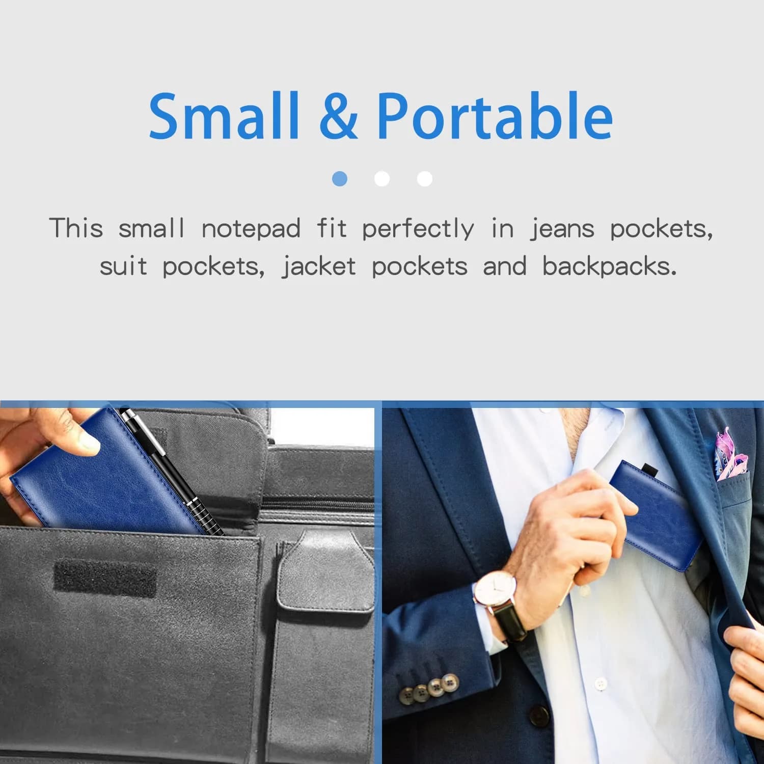 Xhwykzz Blue PU Leather Pocket Notebook Holder Set with Pen & 5 Refills | 3x5 Inch, 30 Lined Pages Per Pad - view 2