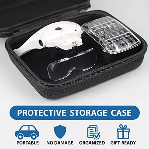 Vision Aid Magnifying Glasses with Light, 5 Magnification Powers (1x-3.5x) | Hands-Free Headband Magnifier with Storage Case thumbnail 5