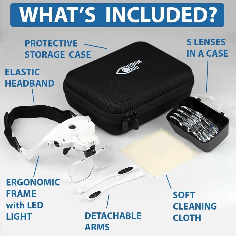 Vision Aid Magnifying Glasses with Light, 5 Magnification Powers (1x-3.5x) | Hands-Free Headband Magnifier with Storage Case - view 6