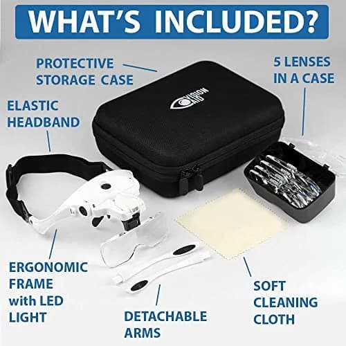 Vision Aid Magnifying Glasses with Light, 5 Magnification Powers (1x-3.5x) | Hands-Free Headband Magnifier with Storage Case thumbnail 6