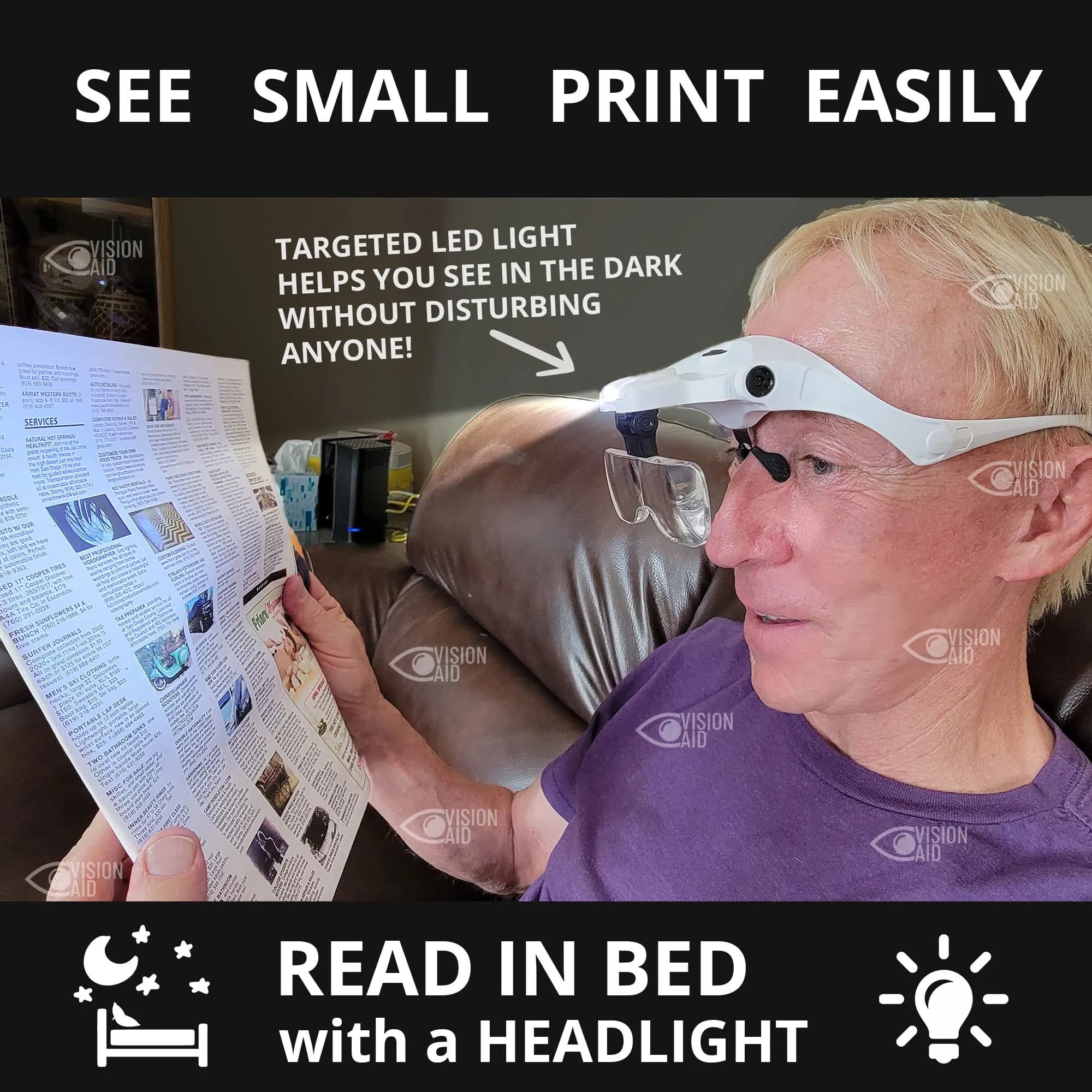 Vision Aid Magnifying Glasses with Light, 5 Magnification Powers (1x-3.5x) | Hands-Free Headband Magnifier with Storage Case - view 7