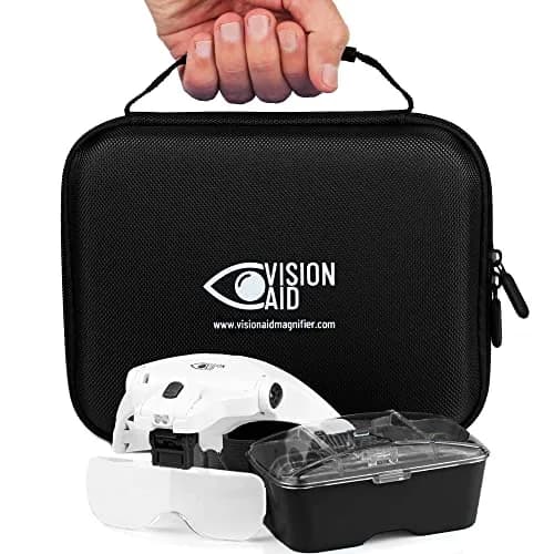 Vision Aid Magnifying Glasses with Light, 5 Magnification Powers (1x-3.5x) | Hands-Free Headband Magnifier with Storage Case thumbnail 1