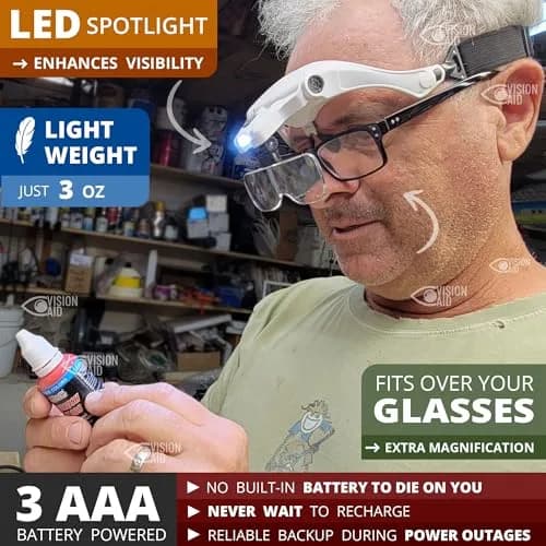 Vision Aid Magnifying Glasses with Light, 5 Magnification Powers (1x-3.5x) | Hands-Free Headband Magnifier with Storage Case thumbnail 2