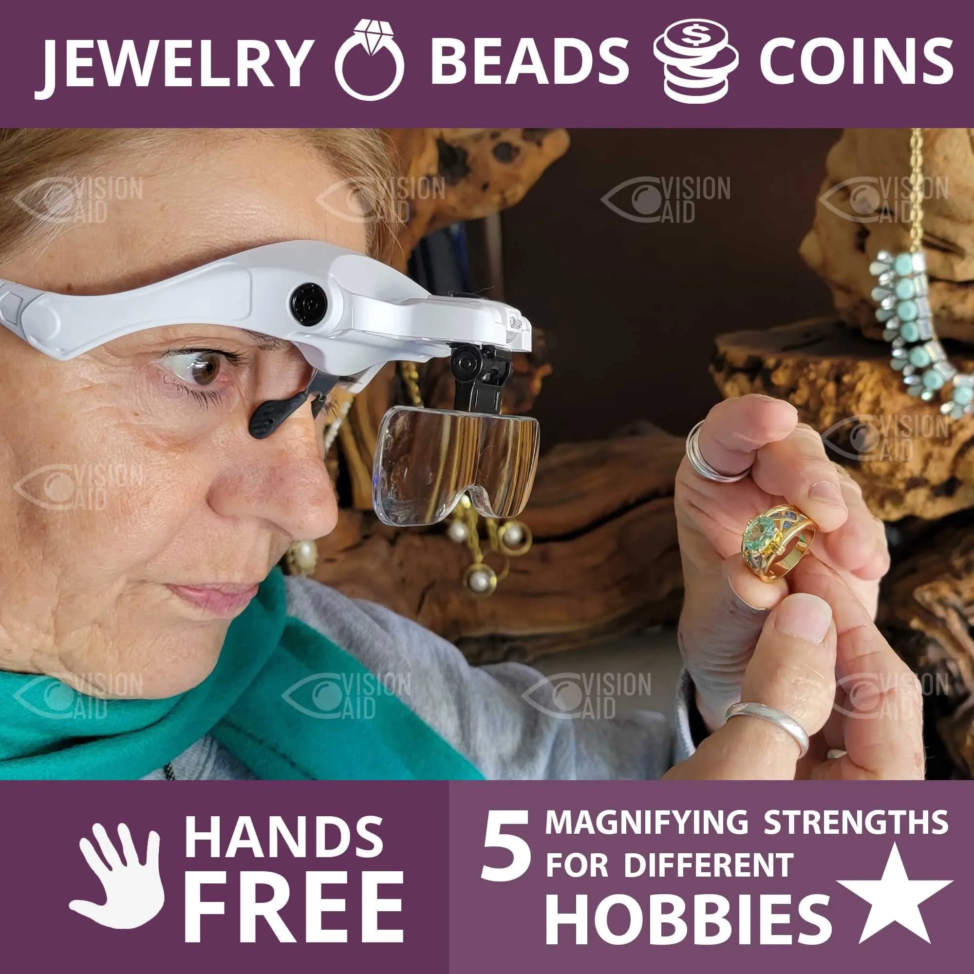 Vision Aid Magnifying Glasses with Light, 5 Magnification Powers (1x-3.5x) | Hands-Free Headband Magnifier with Storage Case - view 3