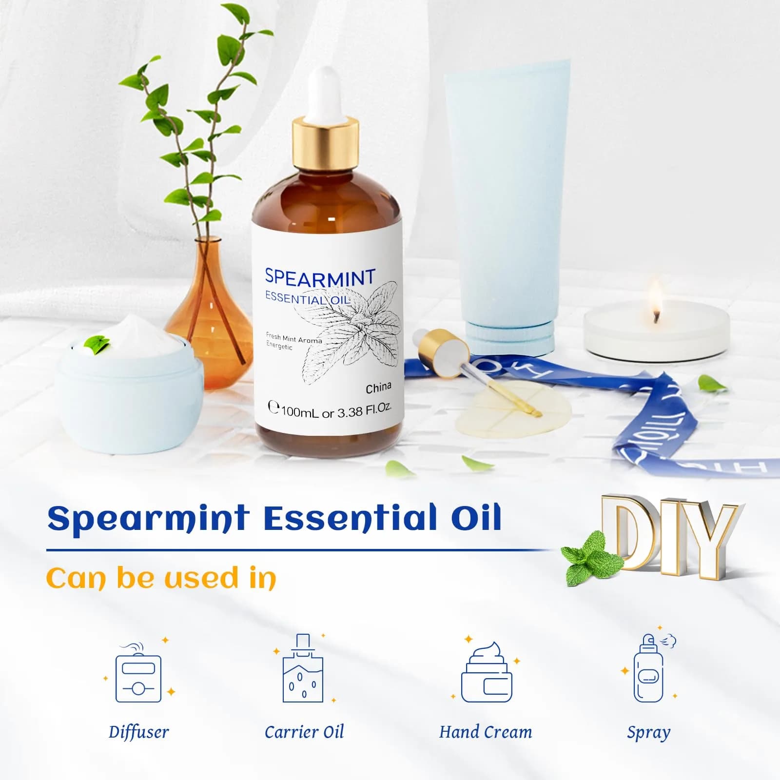 HIQILI Spearmint Essential Oil 100ml (3.38 Fl Oz) | Pure & Natural for Aromatherapy, Skin Care - view 5