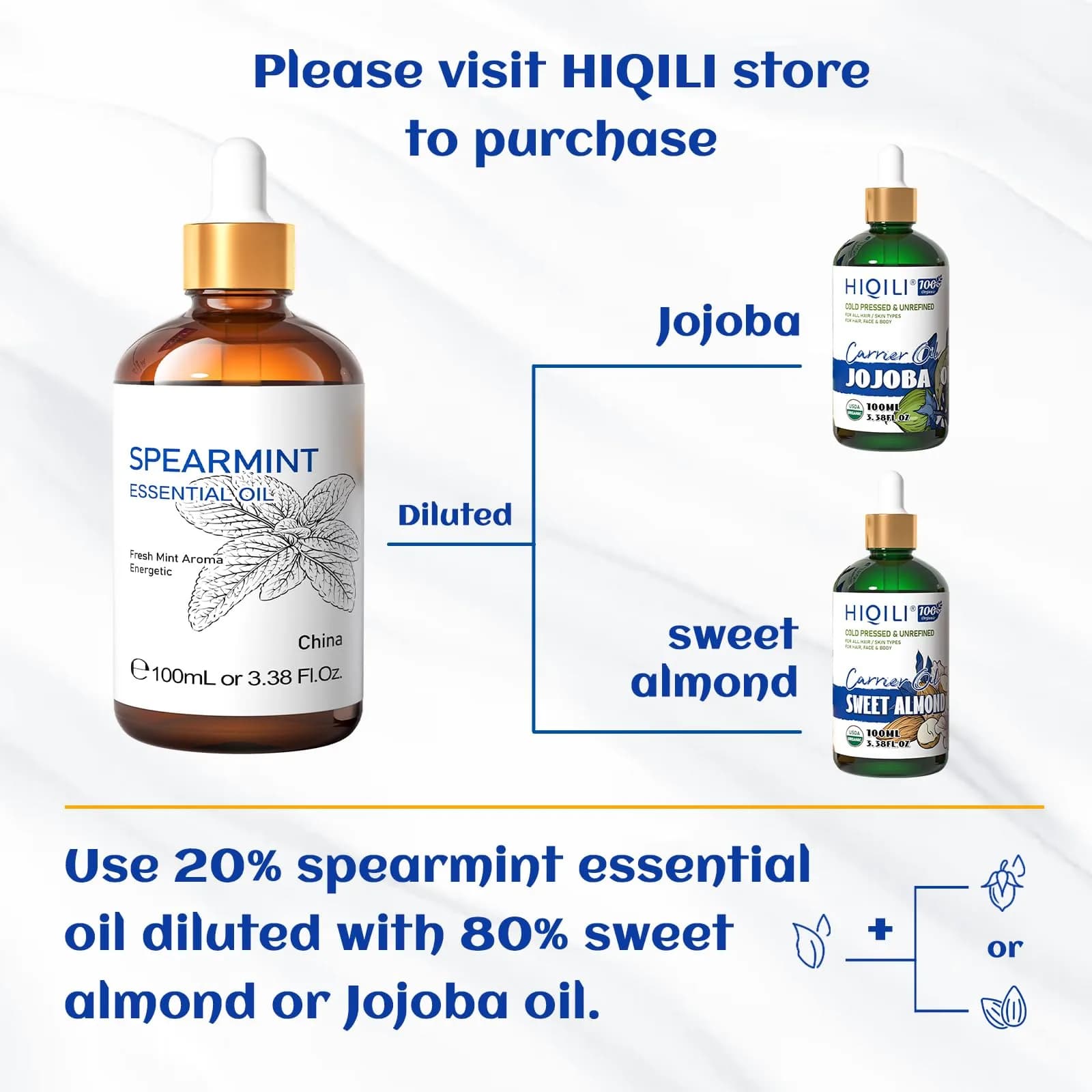 HIQILI Spearmint Essential Oil 100ml (3.38 Fl Oz) | Pure & Natural for Aromatherapy, Skin Care - view 2