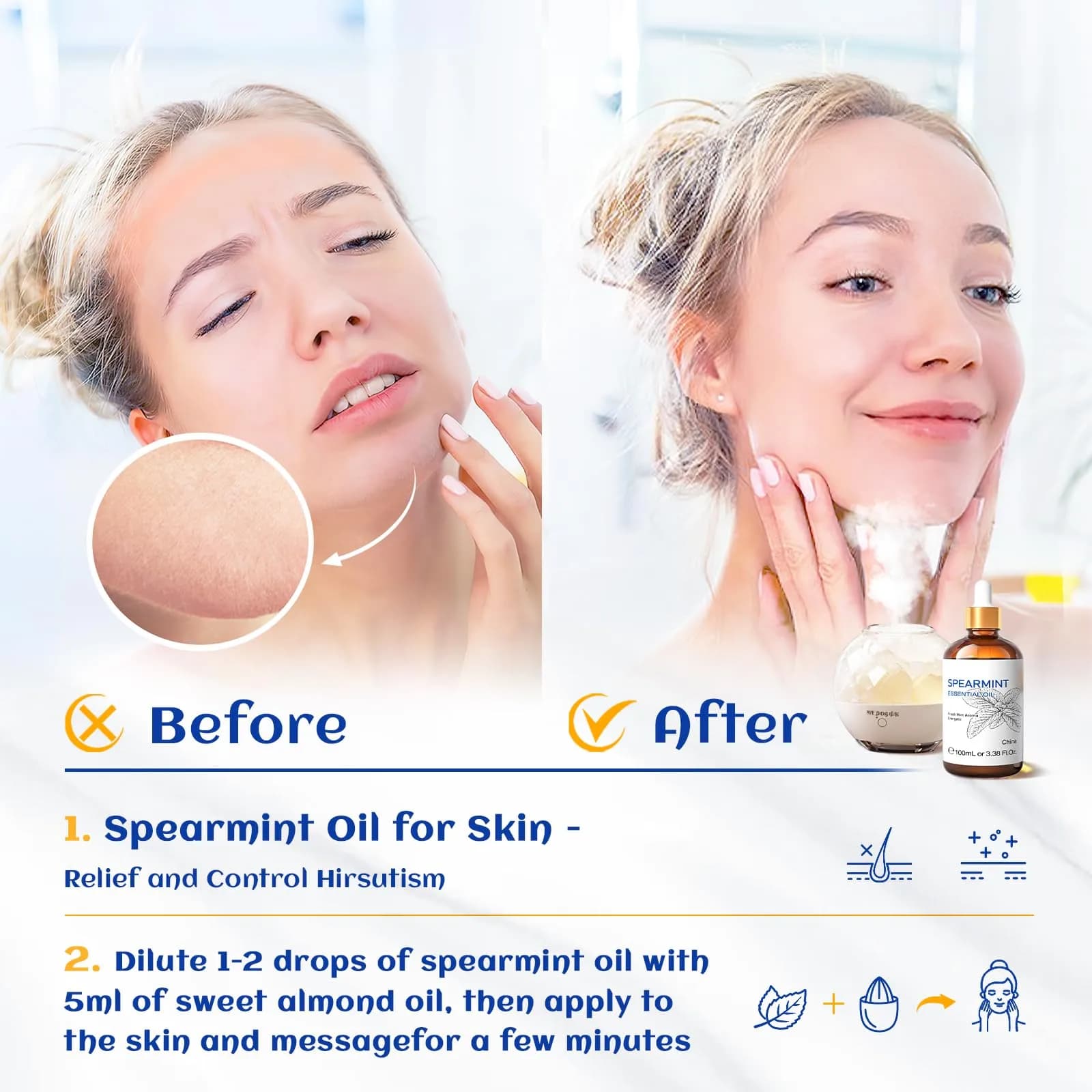 HIQILI Spearmint Essential Oil 100ml (3.38 Fl Oz) | Pure & Natural for Aromatherapy, Skin Care - view 3