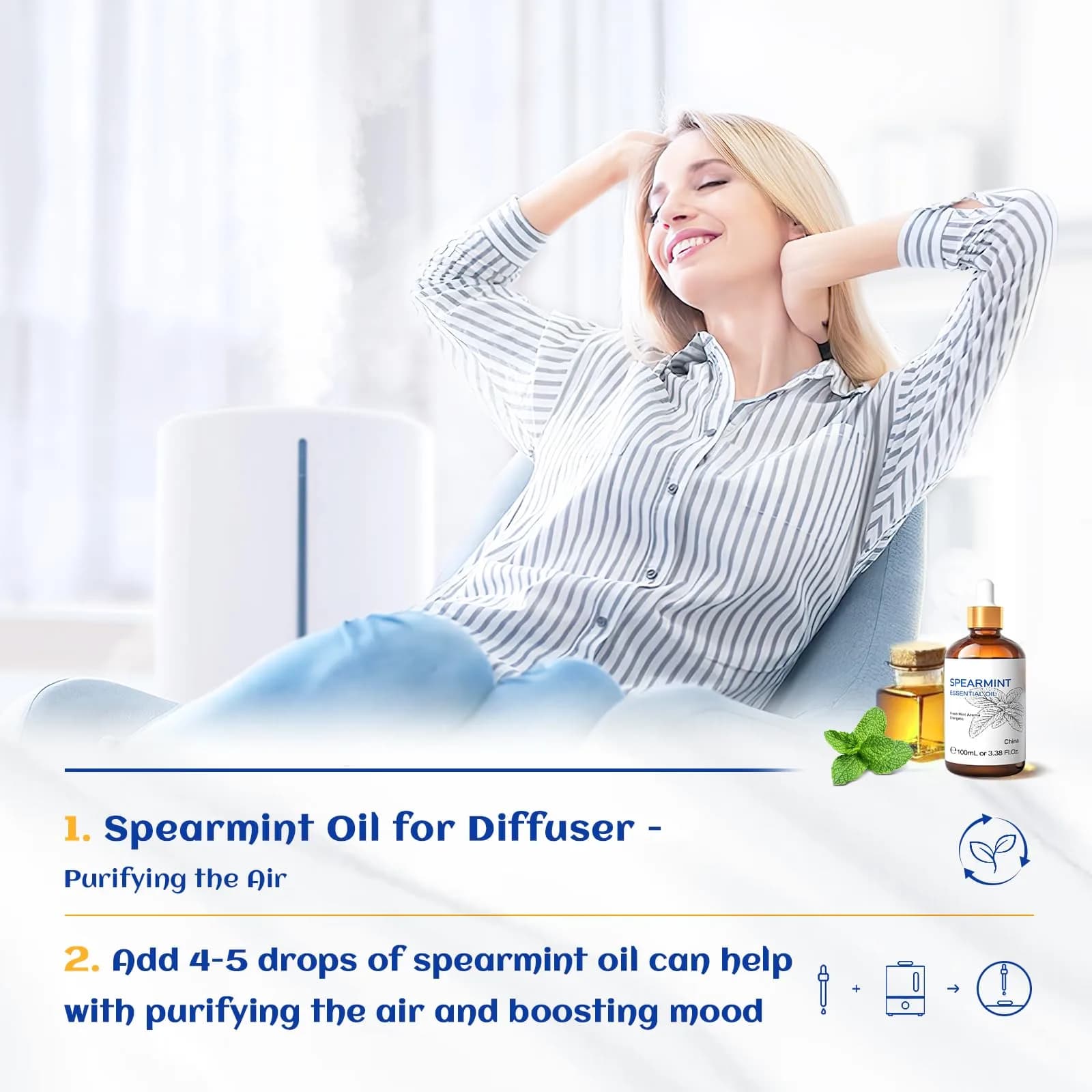 HIQILI Spearmint Essential Oil 100ml (3.38 Fl Oz) | Pure & Natural for Aromatherapy, Skin Care - view 4