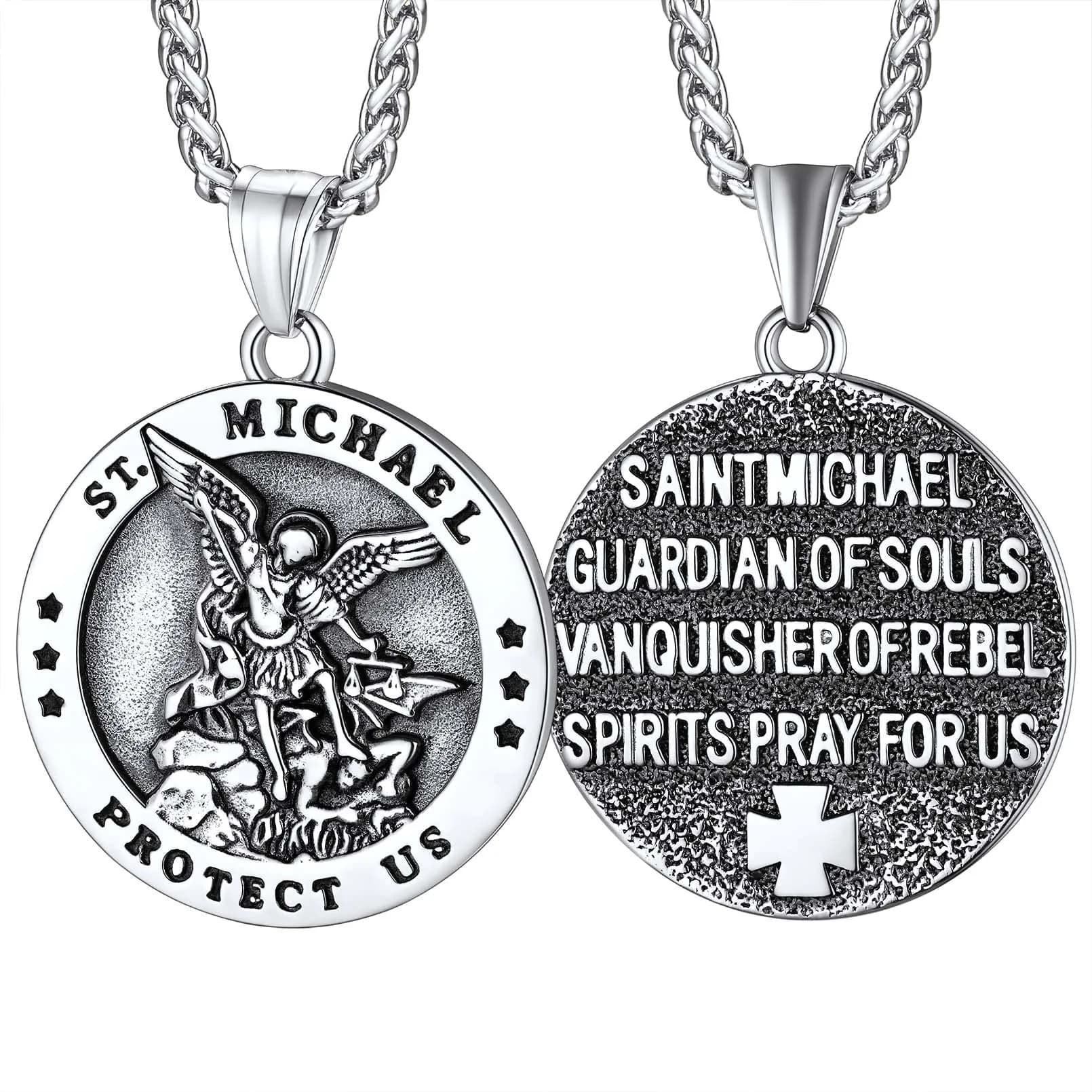 FaithHeart Saint Michael Pendant Necklace for Men, 55+5 CM (22+2 Inches) Wheat Chain | Archangel Protection Amulet — 22 Inch Chain