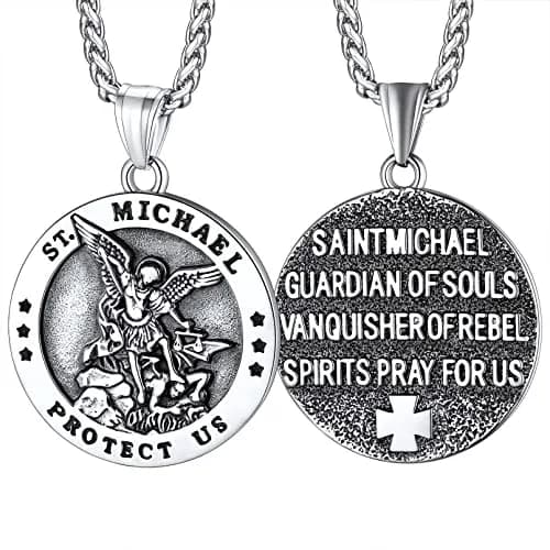 FaithHeart Saint Michael Pendant Necklace for Men with 22"+2" Wheat Chain | Archangel Protection Amulet thumbnail 1
