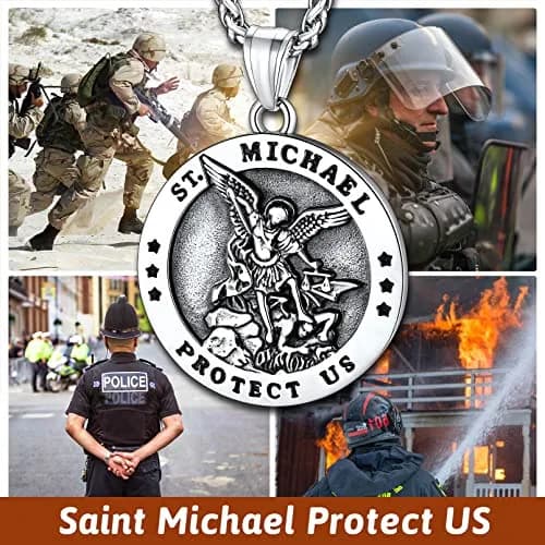 FaithHeart Saint Michael Pendant Necklace for Men with 22"+2" Wheat Chain | Archangel Protection Amulet thumbnail 4