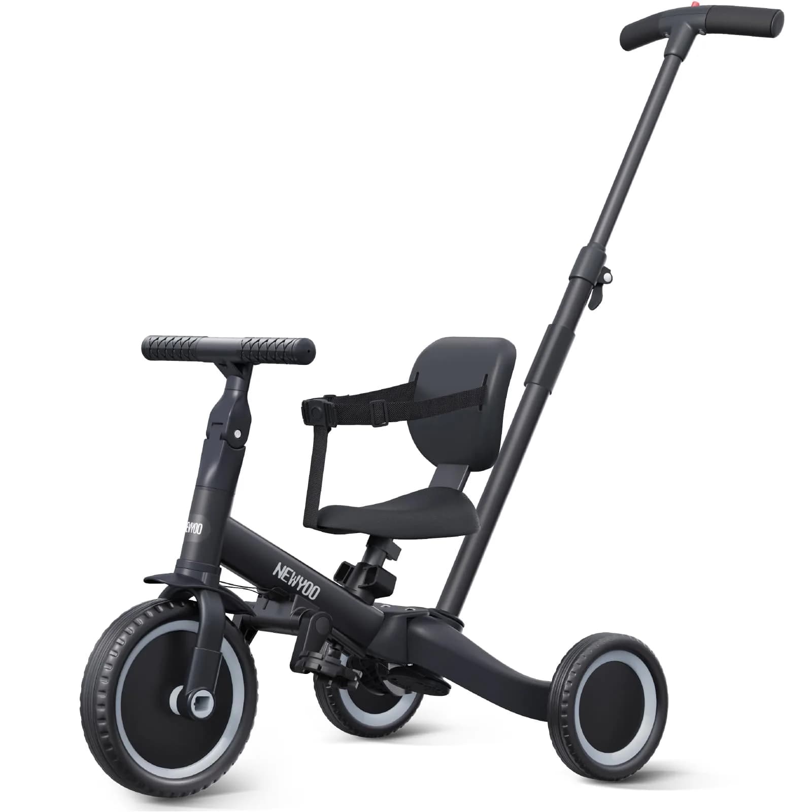 newyoo TR007 5-in-1 Toddler Tricycle & Balance Bike | Pink, 12-36 Months — Grey