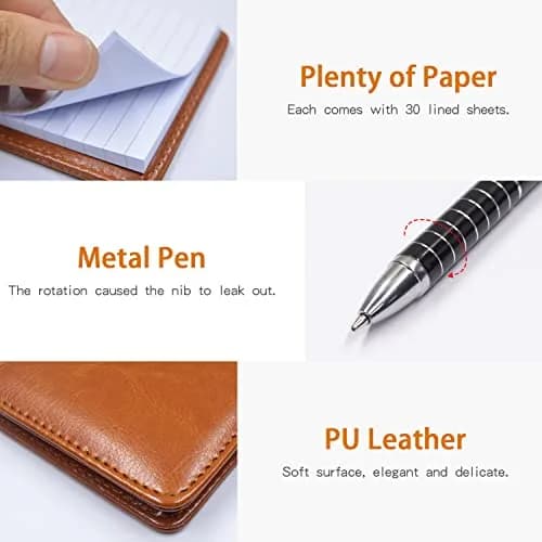 Xhwykzz Pocket Notepad Holder Set with Pen, 7 Pcs Brown PU Leather Executive Notebooks | 3x5 Inch Lined Journals thumbnail 6