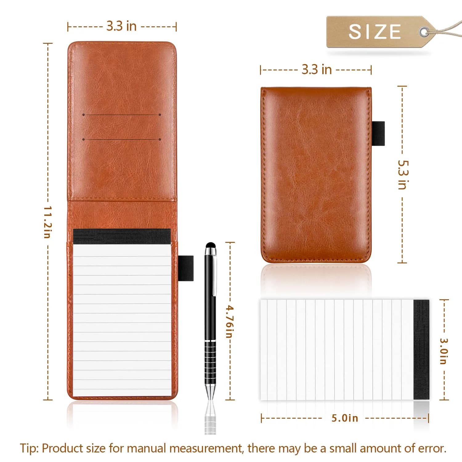 Xhwykzz Pocket Notepad Holder Set with Pen, 7 Pcs Brown PU Leather Executive Notebooks | 3x5 Inch Lined Journals - view 7