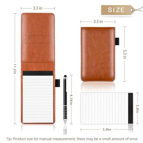 Xhwykzz Pocket Notepad Holder Set with Pen, 7 Pcs Brown PU Leather Executive Notebooks | 3x5 Inch Lined Journals thumbnail 7