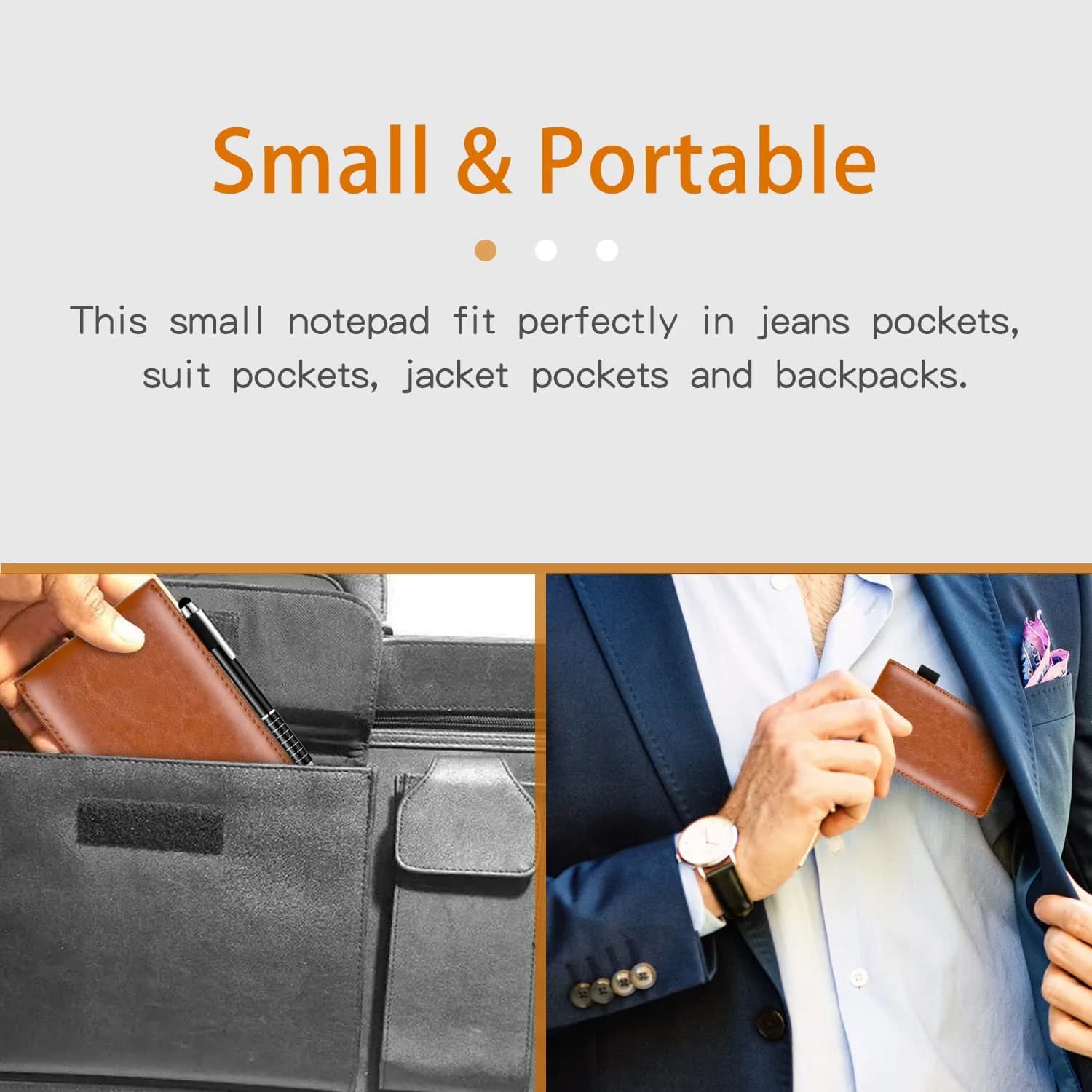 Xhwykzz Brown PU Leather Pocket Notebook Holder Set with Pen & 5 Refills | 3x5 Inch, 30 Lined Pages Per Pad - view 2