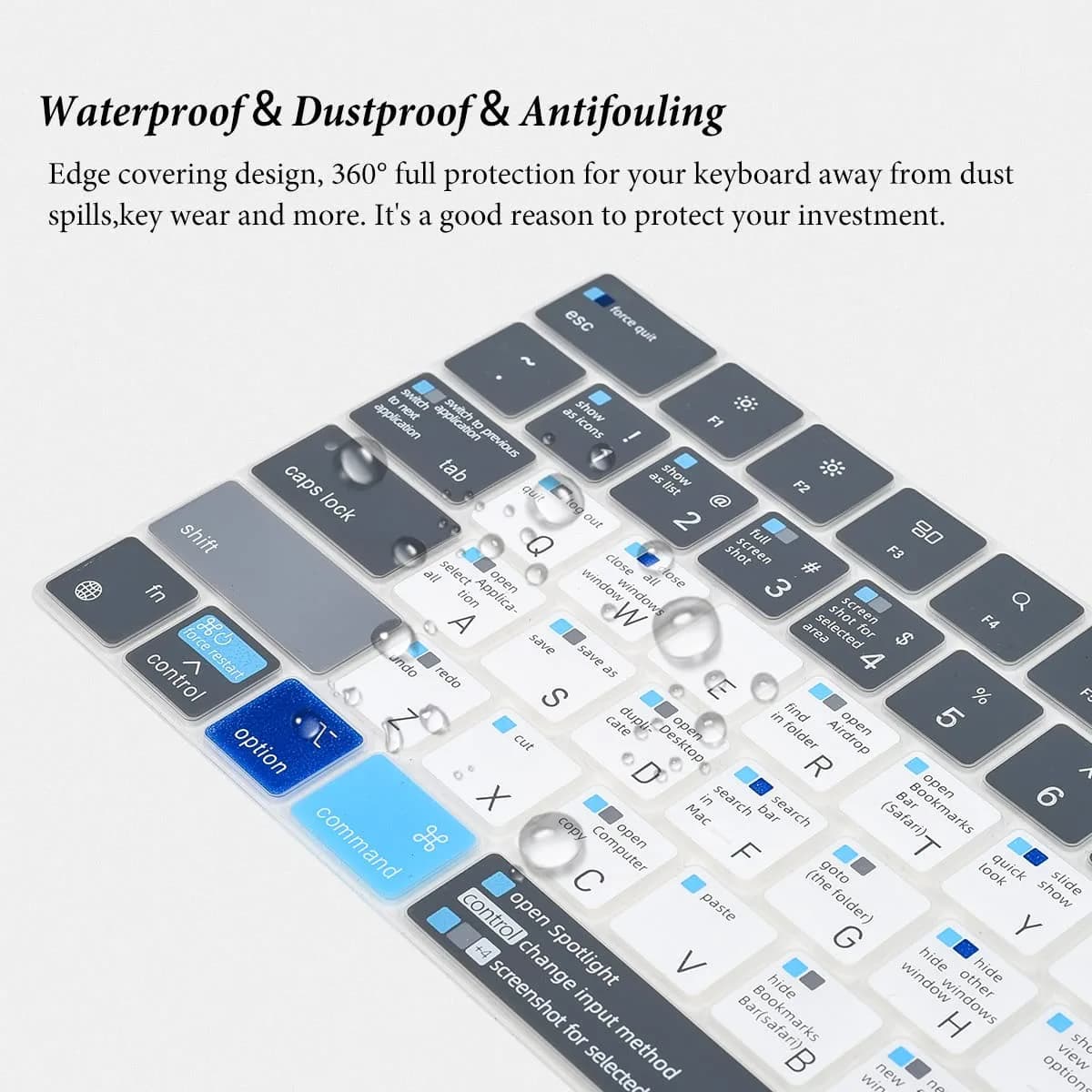 CASEDAO Mac OS Shortcut Keyboard Cover for MacBook Pro 14"/16" & Air 13.6"/15.3" - Blue & White (US Layout) - view 5