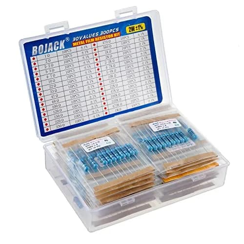 BOJACK Resistor Kit 300 Pcs 30 Values 1Ω - 1MΩ | 2W Metal Film Assortment thumbnail 2
