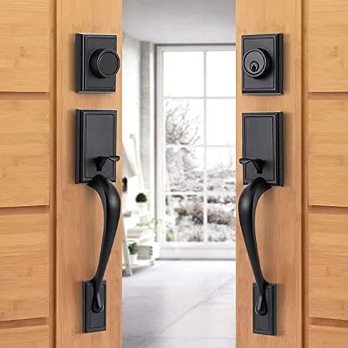 Natsukage Heavy Duty Double Door Handle Set Matte Black | Reversible Lock with Dummy & Deadbolt thumbnail 1
