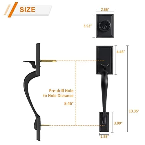 Natsukage Heavy Duty Double Door Handle Set Matte Black | Reversible Lock with Dummy & Deadbolt thumbnail 2