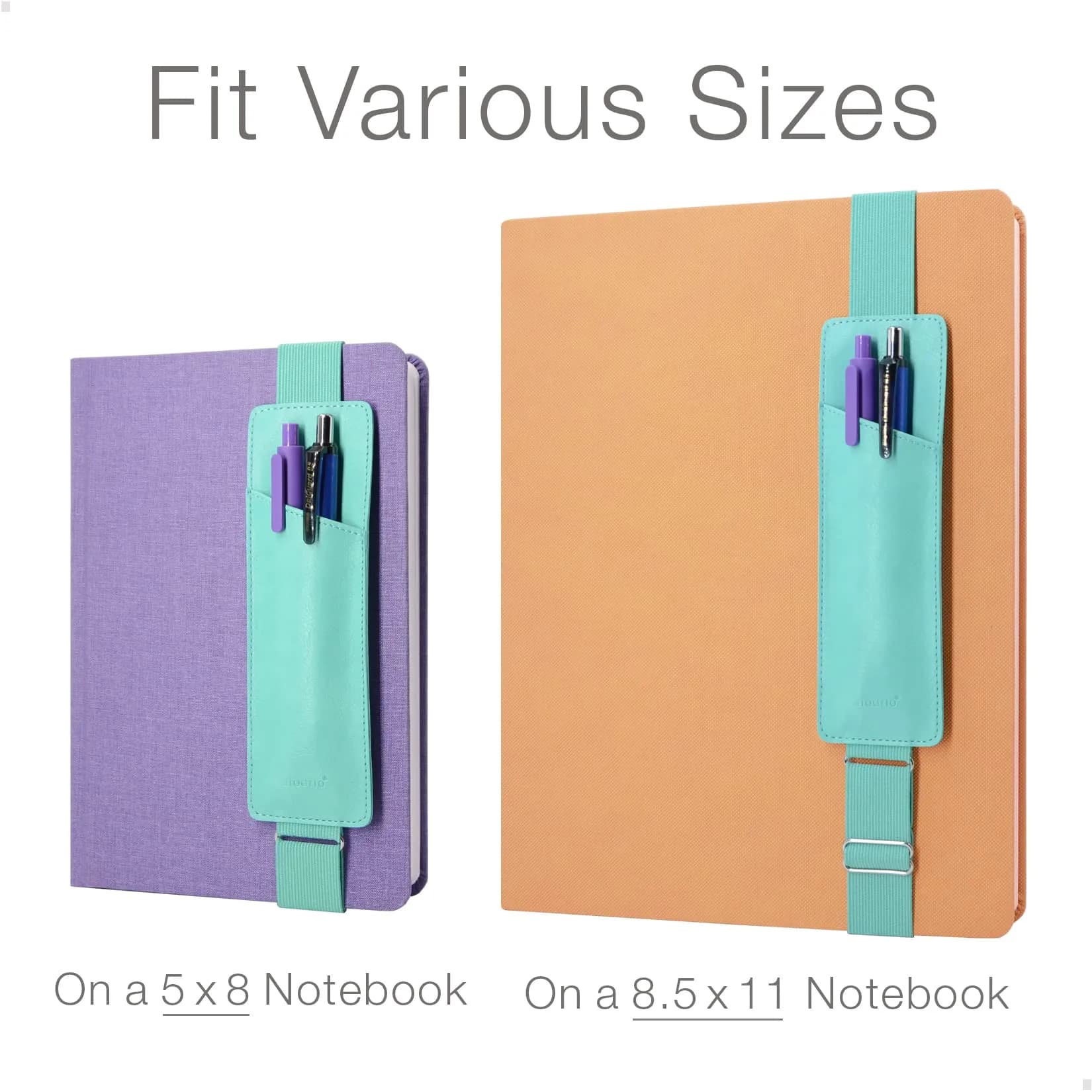 diodrio Adjustable Elastic Band Pen Holder Mint | Fits 8"-11" Notebooks, PU Leather, Detachable - view 4